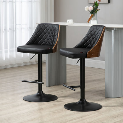 Set of 2 Swivel Adjustable Bar Stools - Black