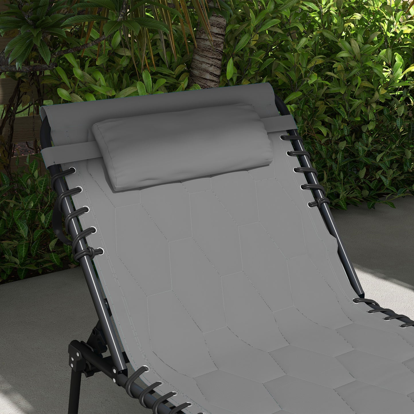 Folding Chaise Lounge with Reclining Back, 25.6" x 74" x 14.2", Grey