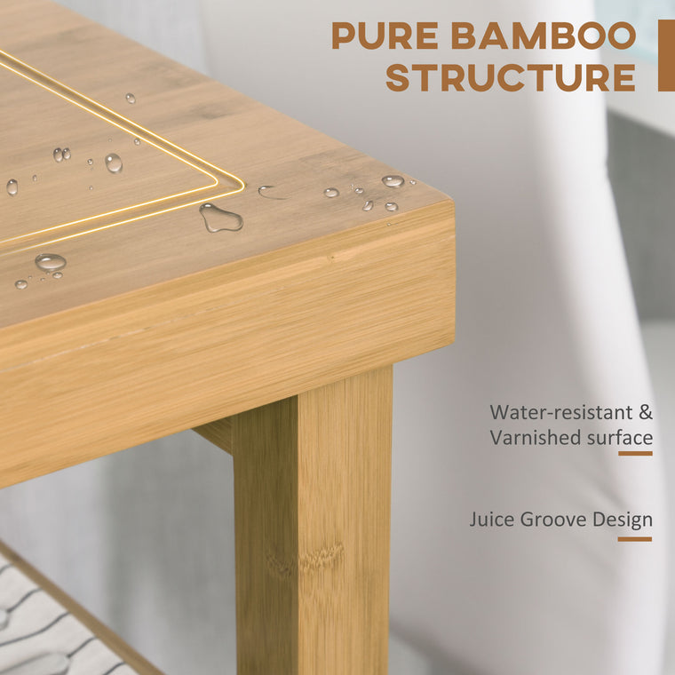 Bamboo Rolling Kitchen Island with Drawers and Shelves