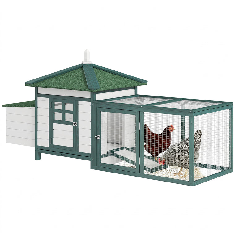 77" Green Chicken Coop with Nesting Box & Run