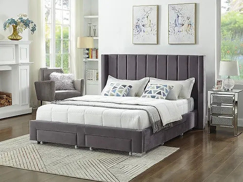 Sterling Velvet Platform Bed with Storage