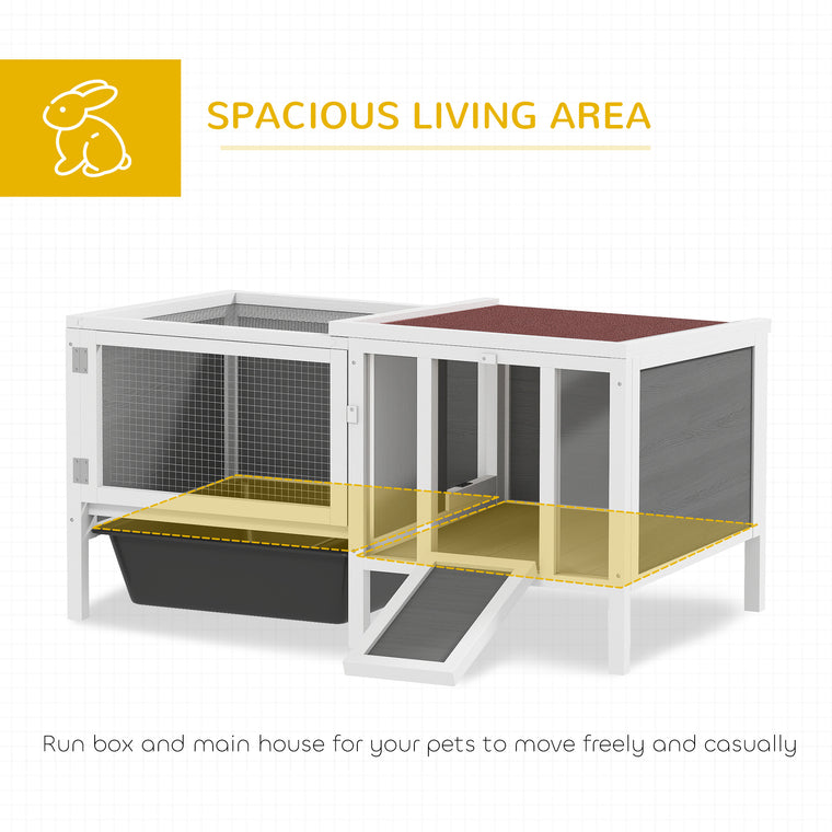 Grey Wooden Rabbit Hutch with Run & Water-Resistant Roof