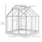Walk-In Greenhouse, Polycarbonate Greenhouse with Sliding Door, Window, Aluminium Frame, Foundation, Silver