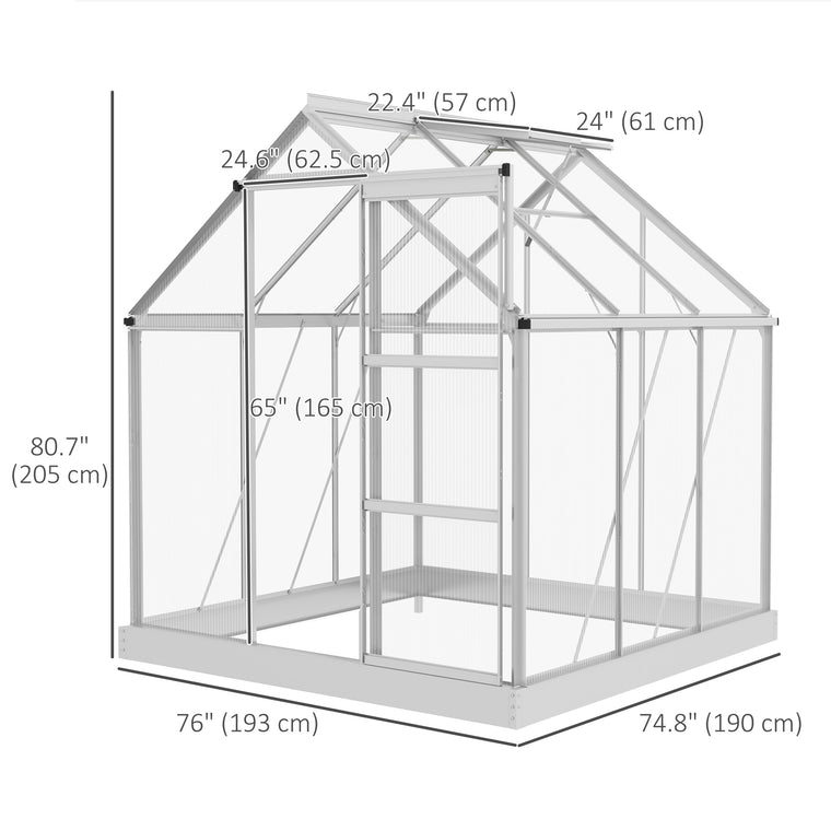 Silver Polycarbonate Walk-In Greenhouse with Aluminum Frame
