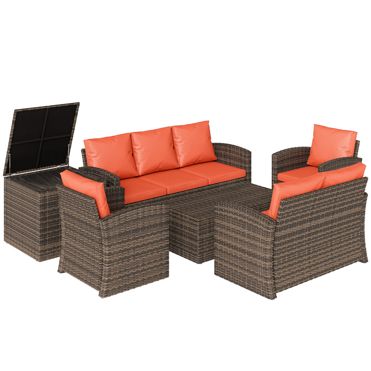 6-Piece Wicker Sofa Set with Storage Table, 7-Seater