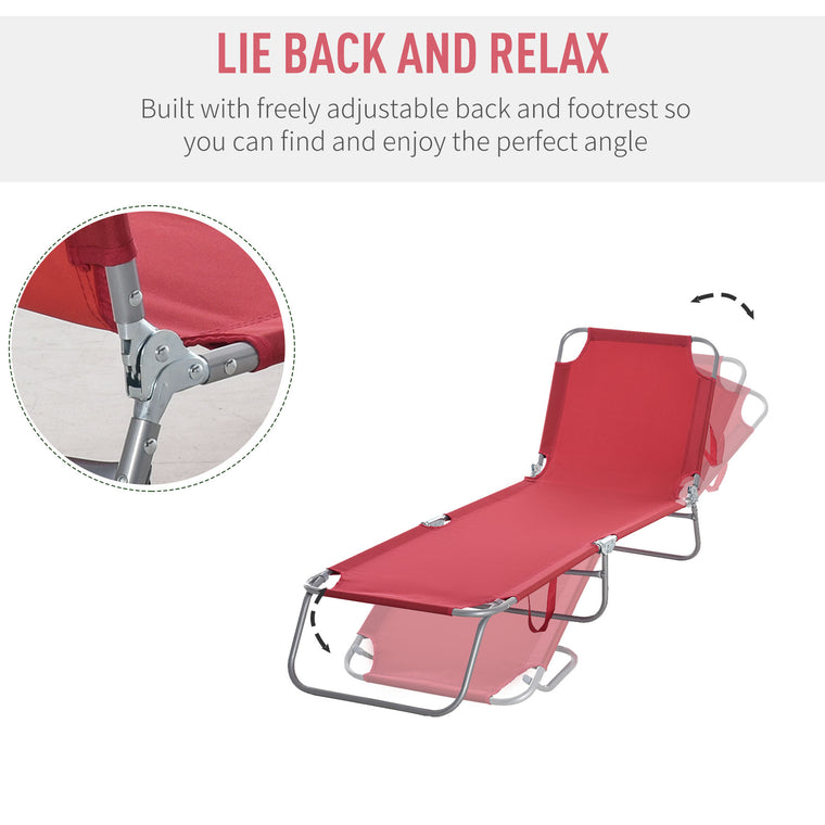 Wine Red Folding Chaise Lounge with Mesh Fabric