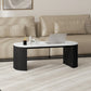 Coffee Table, Modern Marble-Effect Living Room Table with Round Corners and Thicken Legs, Black