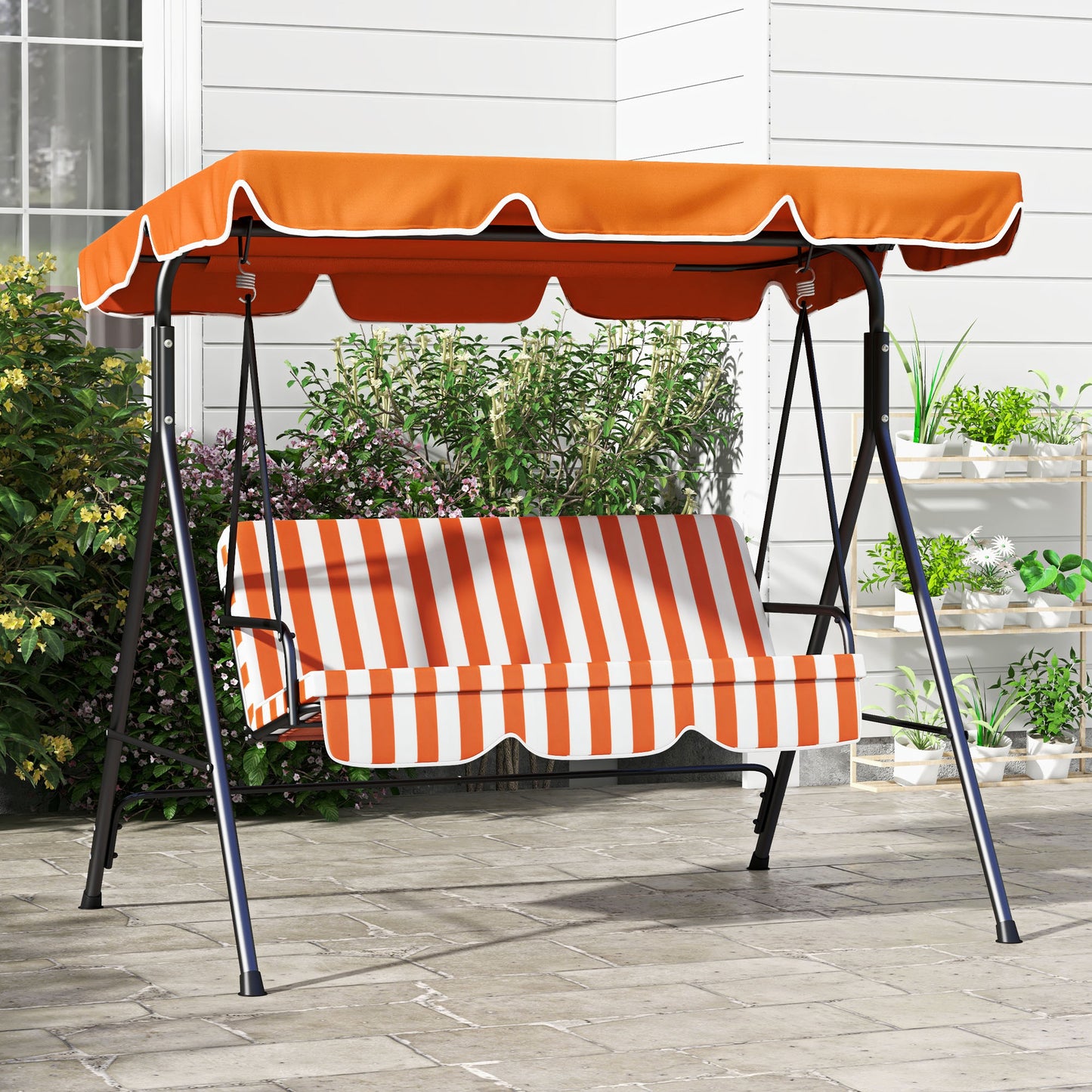 3-Seater Outdoor Porch Swing with Adjustable Canopy, Patio Swing Chair for Garden, Poolside, Backyard, Red