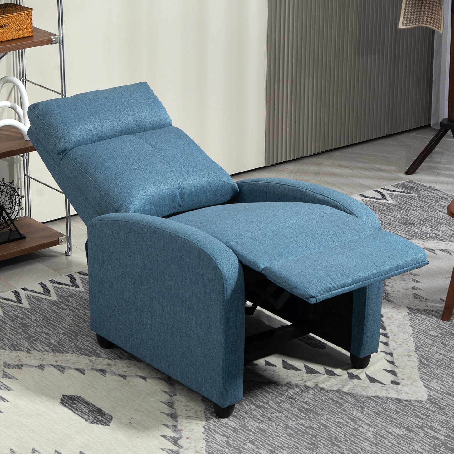 Fabric Recliner Chair Manual Home Theater Seating Single Reclining Sofa Chair with Padded Seat for Living Room, Blue