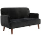 Velvet Feel Fabric 2 Seater Sofa, Small Sofa Loveseat with 8.3" Thick Padding and Wood Legs, Black