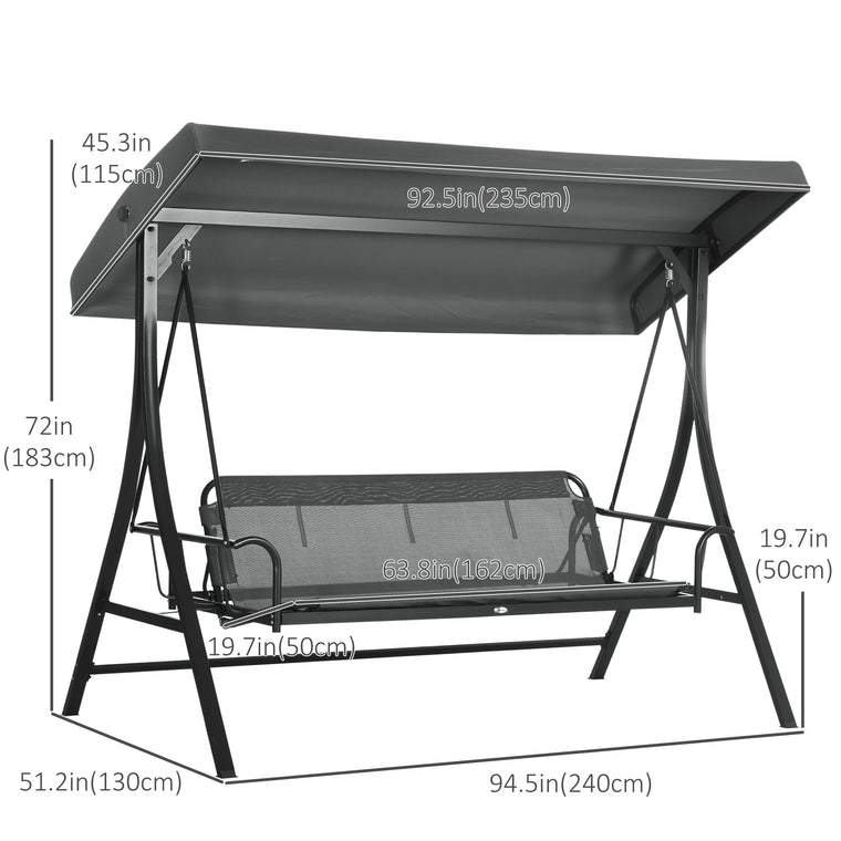 3-Person Convertible Porch Swing Bed with Canopy & Cushions
