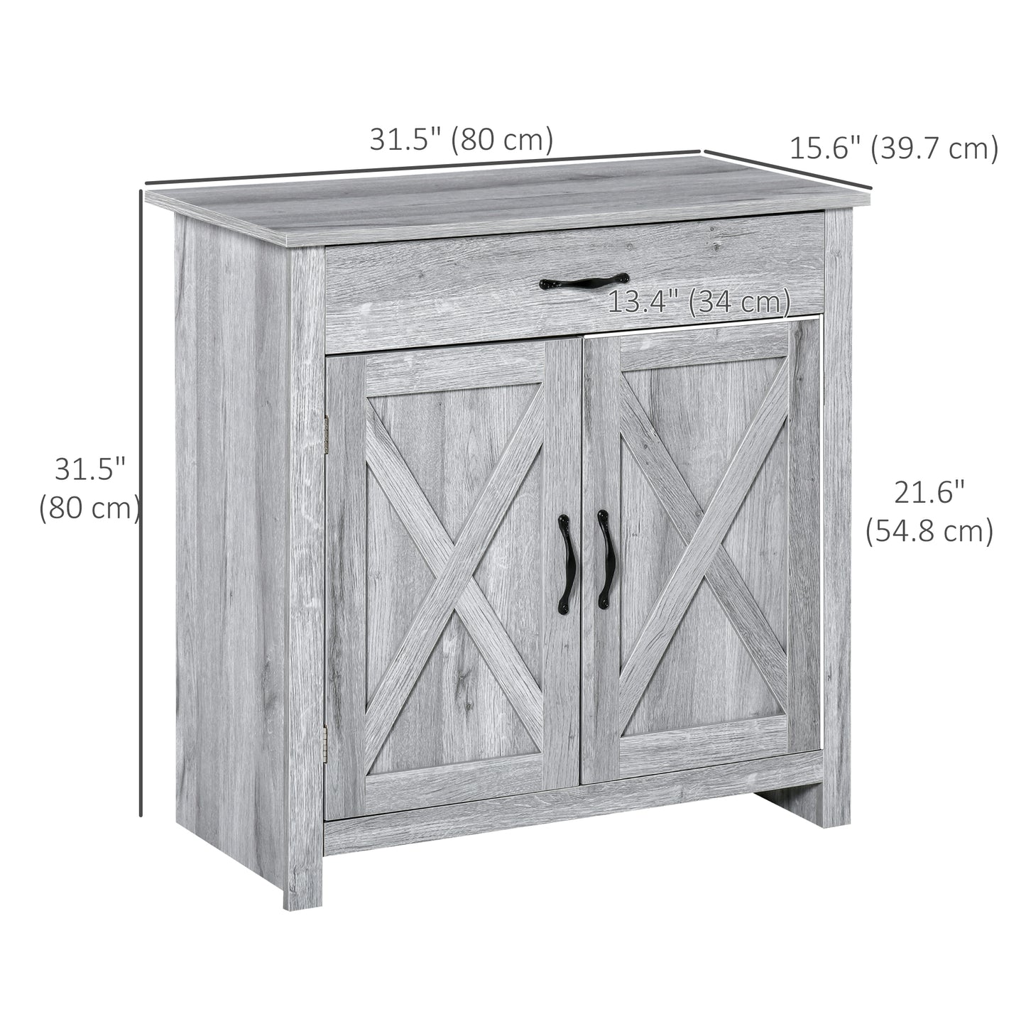 Farmhouse Sideboard Buffet Cabinet, Storage Cabinet with Barn Doors, Grey Grain