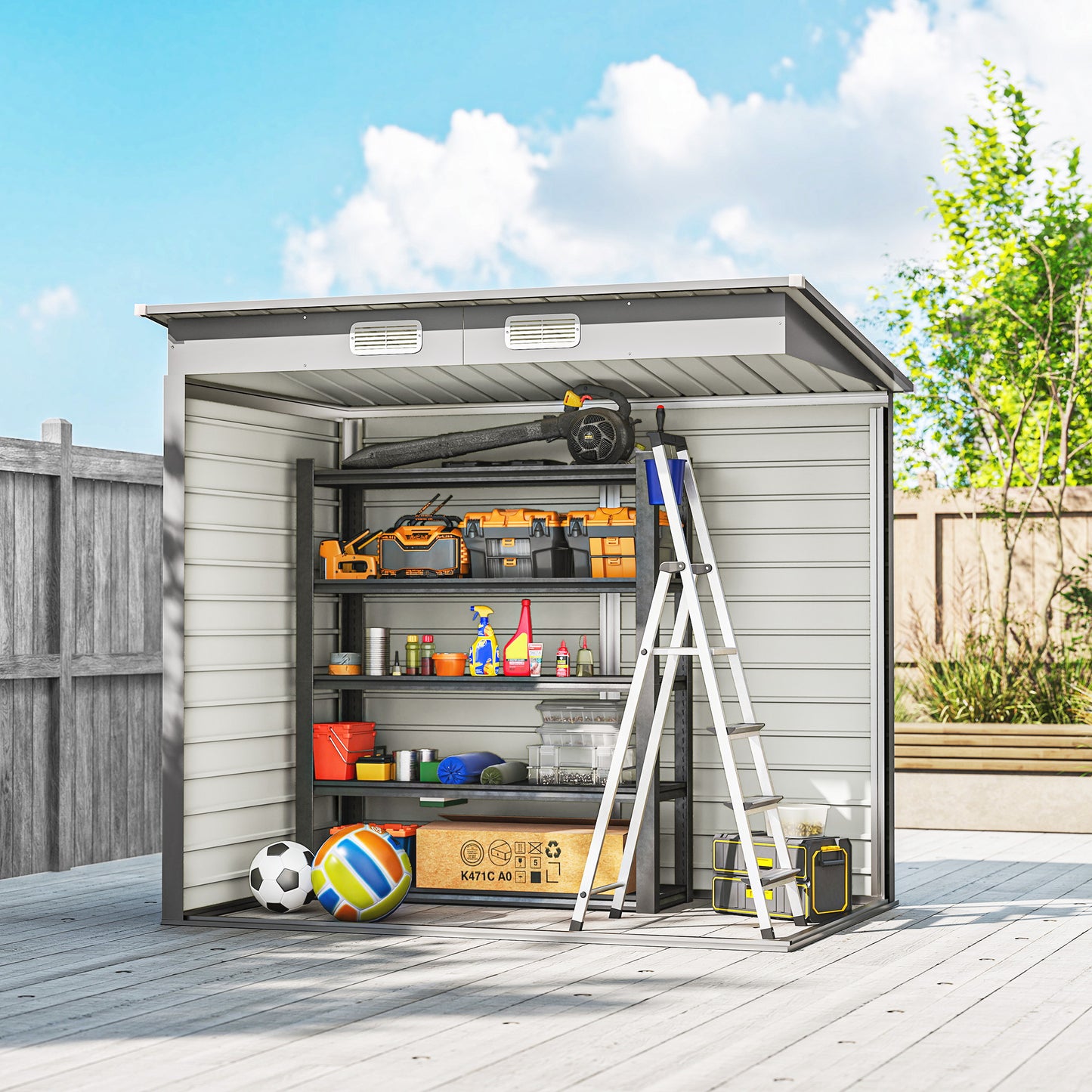 6 x 4FT Galvanized Garden Storage Shed, Metal Outdoor Shed with Double Doors and 2 Vents, Light Grey