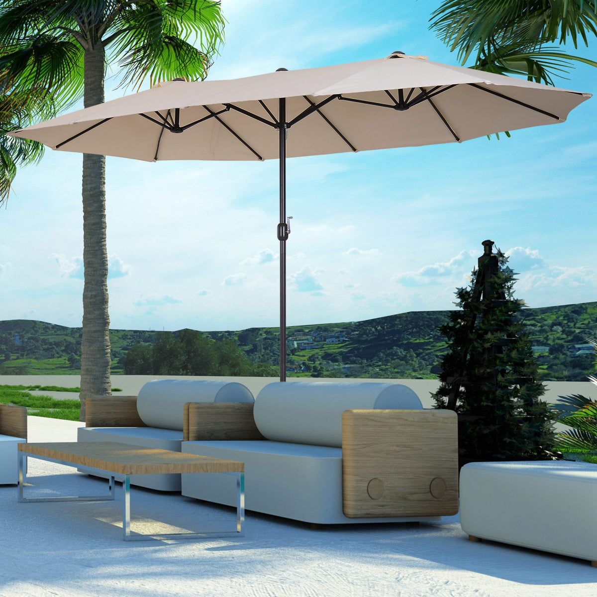 15ft Double-Sided Rectangular Patio Umbrella with Hand Crank