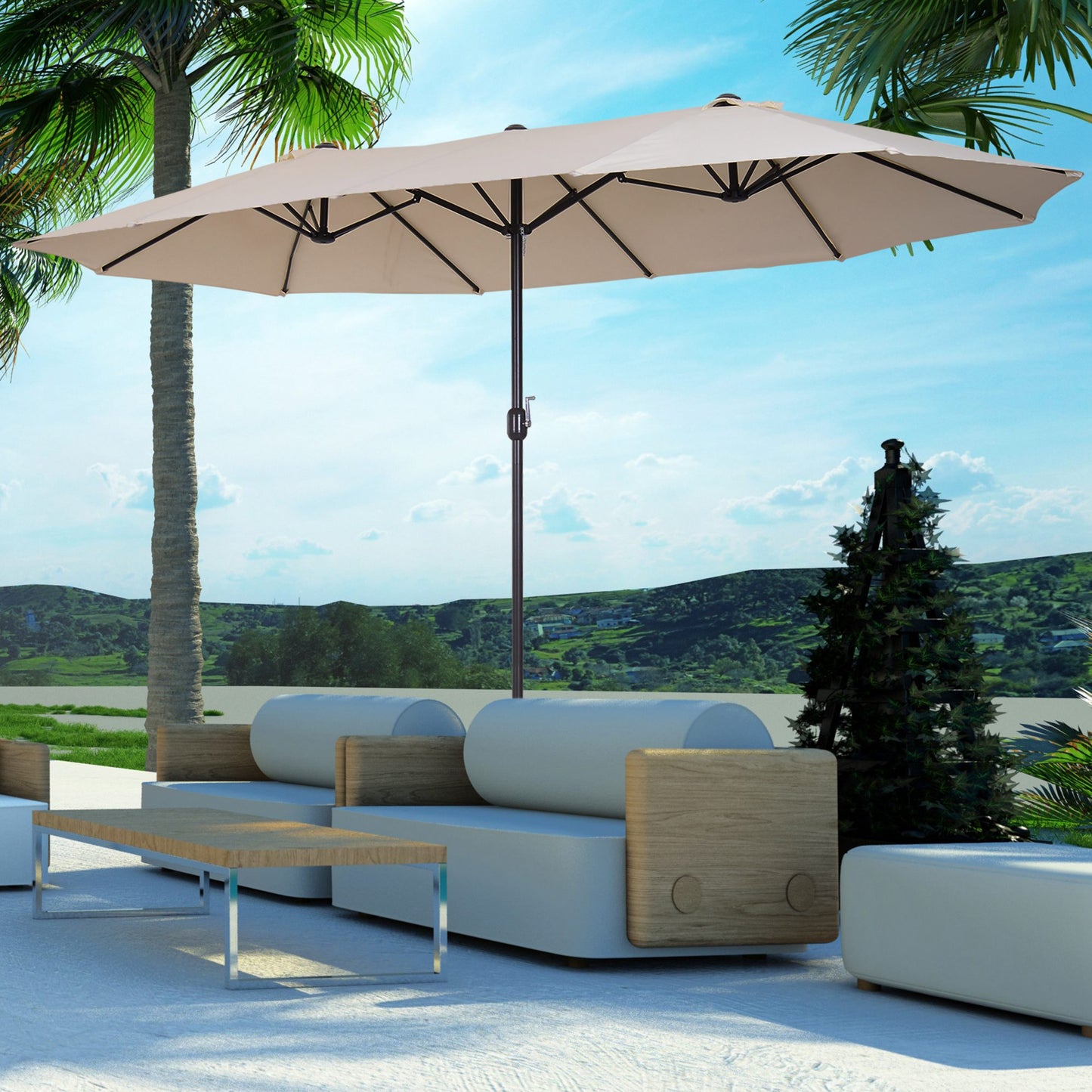 15ft Double-Sided Rectangular Patio Umbrella with Hand Crank
