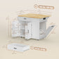 Kitchen Island Cart, Portable Kitchen Island Table with Charging Station, Rubber Wood Drop Leaf, Trash Storage, White