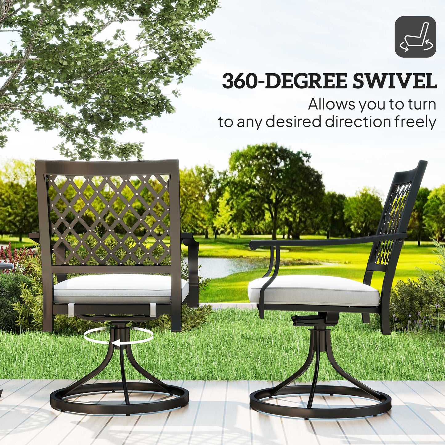 Outdoor Patio Chairs Set of 2, Metal Swivel Rocker Chairs with Cushion and Armrests for Backyard, Garden, Patio