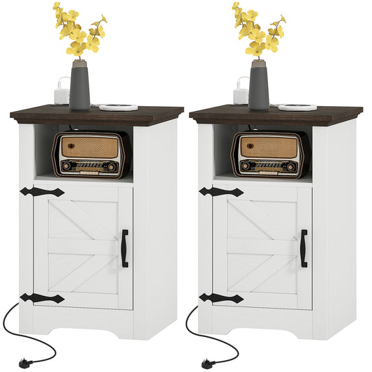 Set of 2 Nightstands with Charging Outlets - White