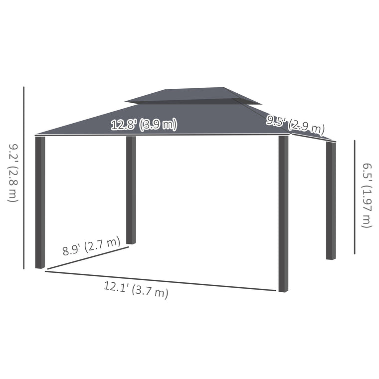 13' x 10' Double Roof Gazebo with Netting & Curtains