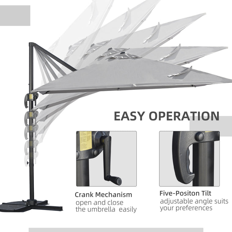 9ft Light Grey Square Cantilever Umbrella with Crank & Tilt