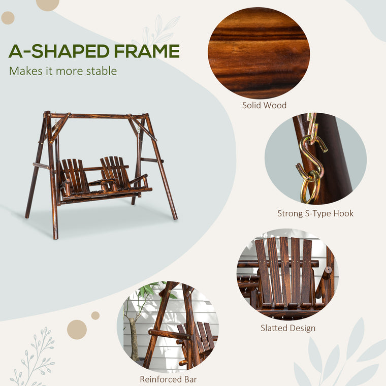 Wooden 2-Seat A-Frame Porch Swing with Table
