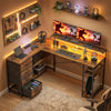 Gaming Desk with Power Outlets LED Lights Computer Desk with Drawers Monitor Stand 61