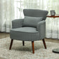 Modern Accent Chair, Upholstered Armchair with Solid Wood Legs and Lumbar Pillow for Living Room, Grey