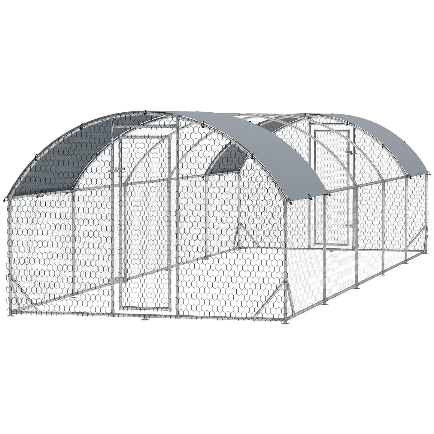 Galvanized Large Metal Chicken Coop Cage Walk-in Enclosure Poultry Hen Run House Playpen Rabbit Hutch with Cover for Outdoor Backyard