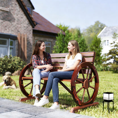 Brown 42" Wood Wagon Wheel Garden Bench