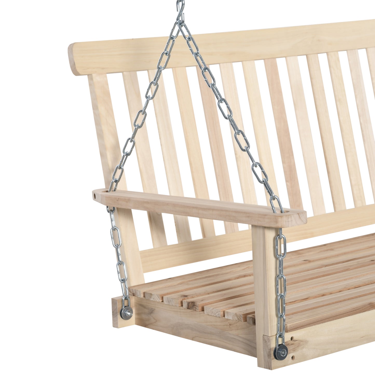 2-Seater Patio Swing Chair, Fir Wooden Porch Swing with Slatted Design, Hanging Chains for Outdoor, Garden, Black