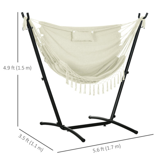 Patio Hammock Chair with Stand, Outdoor Hammock Swing Hanging Lounge Chair with Side Pocket and Headrest, Cream