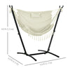 Patio Hammock Chair with Stand, Outdoor Hammock Swing Hanging Lounge Chair with Side Pocket and Headrest, Cream