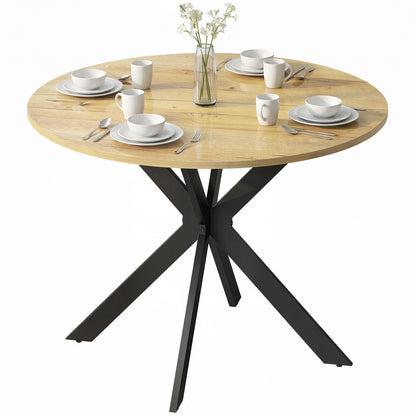 39" Round Dining Table with Steel Legs - Brown Wood Grain