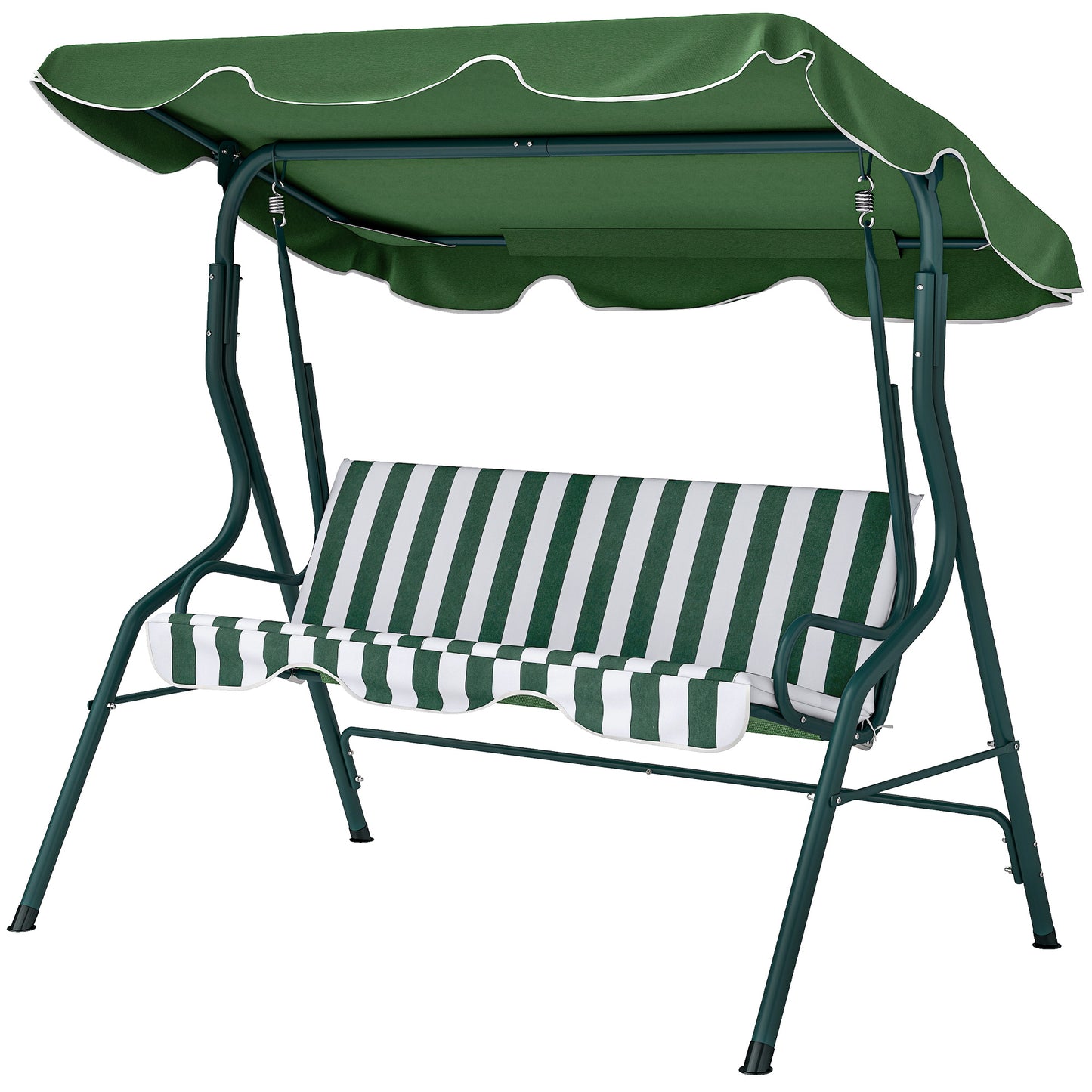 Outdoor Porch Swing with Adjustable Canopy, 3-Seater Patio Swing Chair with Cushion, Black