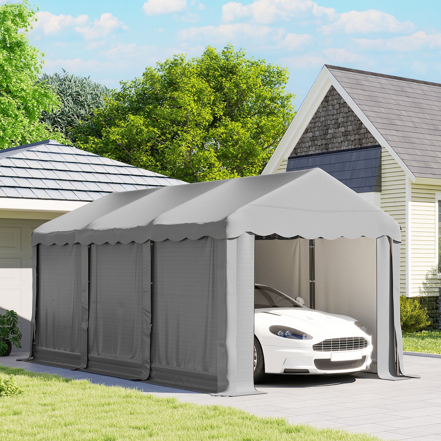 Portable Shed, Outdoor Storage Shed Tent with Roll-up Zipper Door and Removable Sidewalls, Light Grey