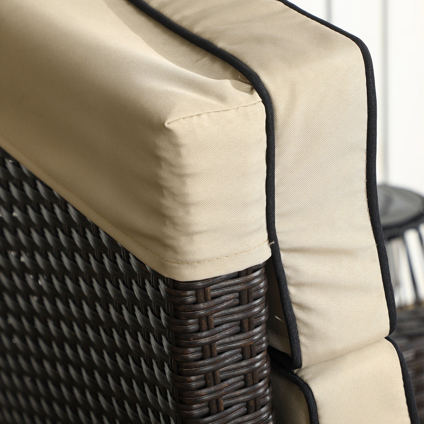 Outdoor Recliner Chair with Adjustable Backrest, Cushion, Side Tray, Black
