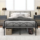 Metal Full Platform Bed Frame with Headboard, Steel Slat Support, Underbed Storage, No Box Spring Needed, Easy Assembly
