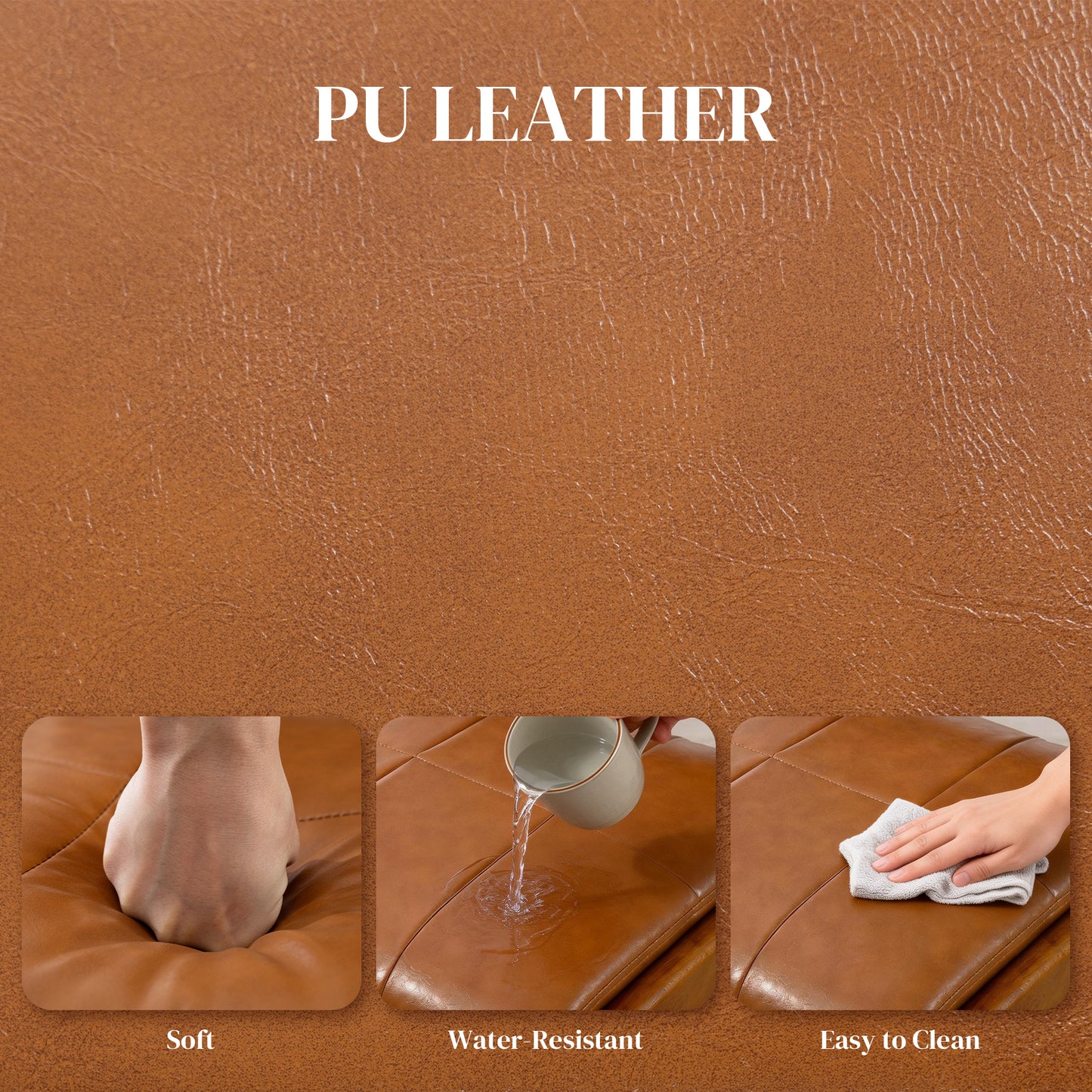 Set of 2 Kitchen Chairs, Button Tufted PU Leather Upholstered Dining Chairs with Rubberwood Legs for Dining Room, Brown