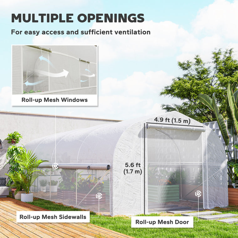 19.5' x 10' x 6.6' White Tunnel Greenhouse with Mesh Sidewalls