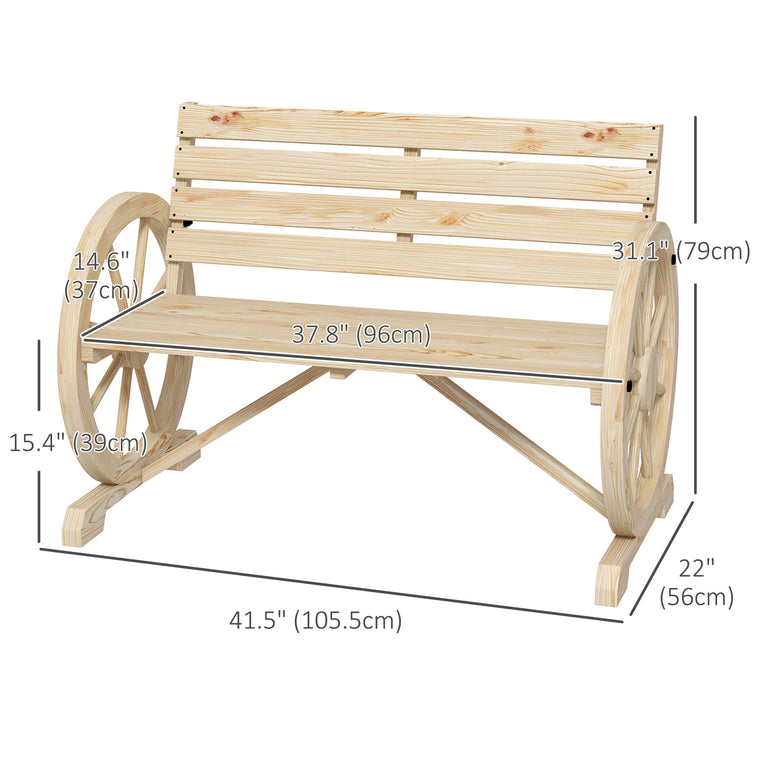 42" Wood Wagon Wheel Garden Bench Loveseat