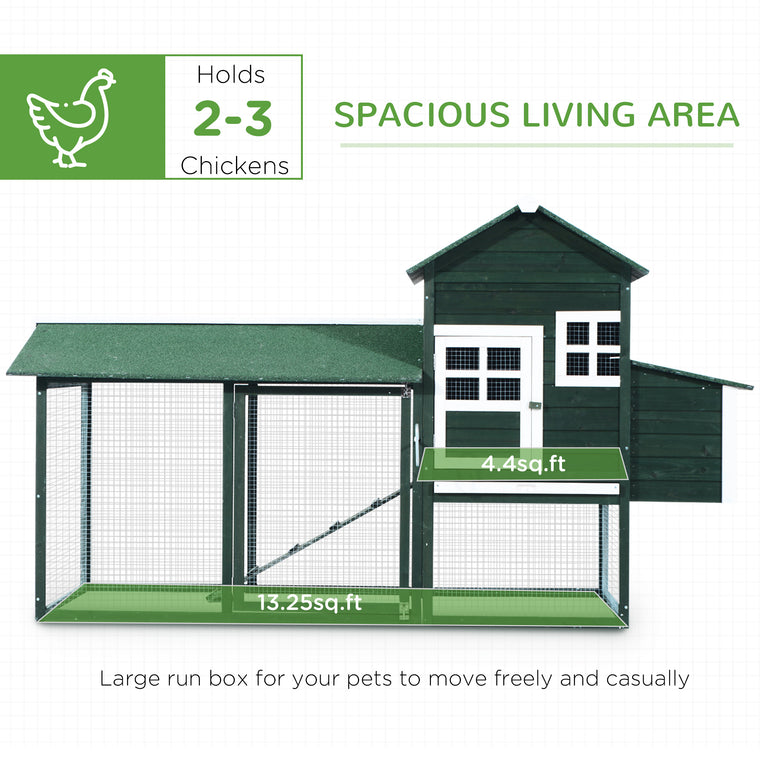84" Green Wooden Chicken Coop with Nesting Box & Run