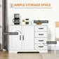 Modern Sideboard Buffet Cabinet with Drawers and Beadboard Door Cupboard Kitchen Storage Cabinet White