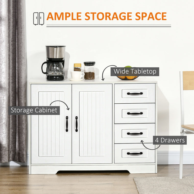 Sideboard Buffet with Beadboard Doors and Drawers - White