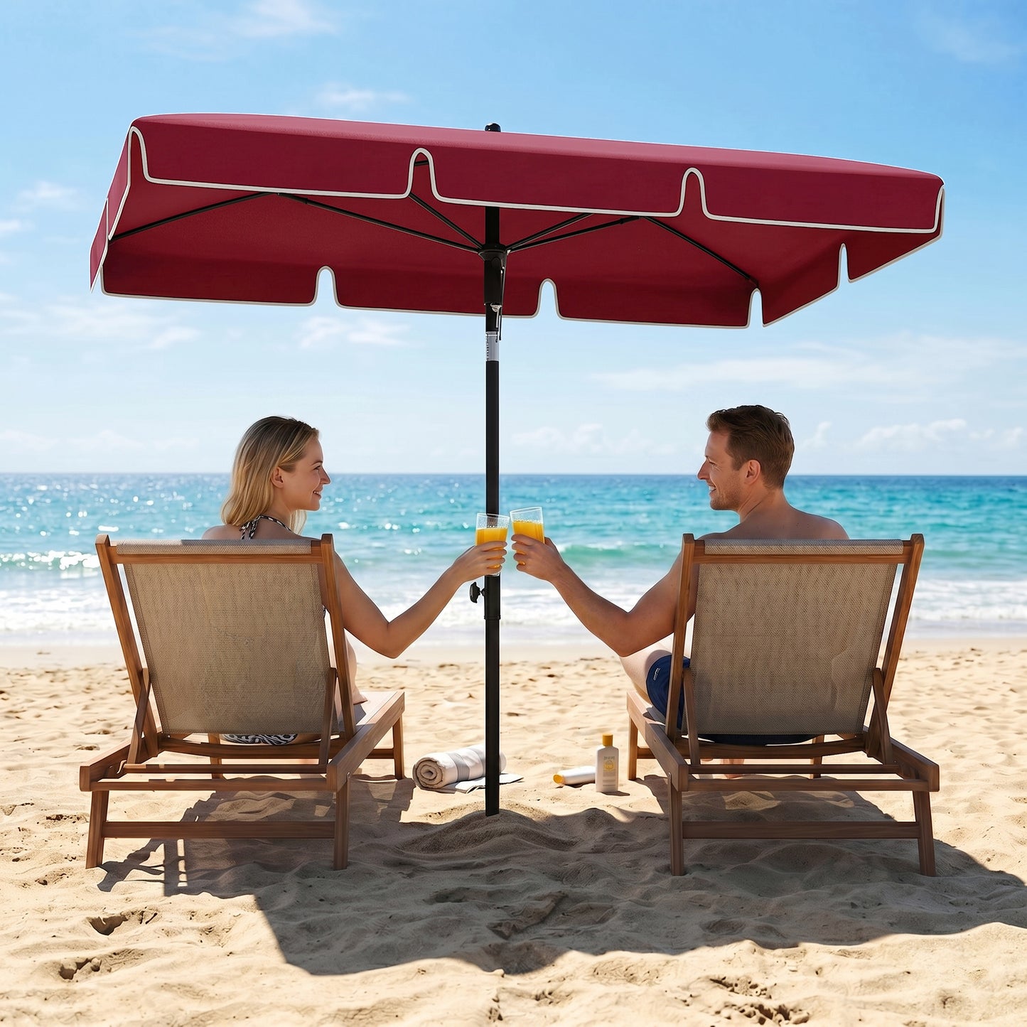 6.5x4ft Rectangle Patio Umbrella Aluminum Tilt Adjustable Garden Parasol Sun Shade Outdoor Canopy Red