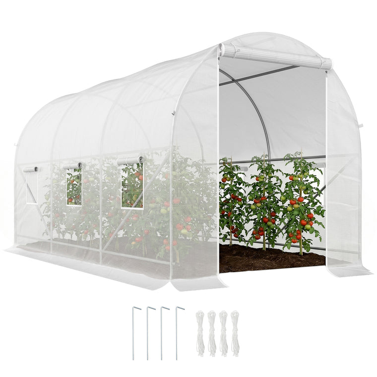 11.5' x 6.6' x 6.6' White Tunnel Greenhouse with Vent Window
