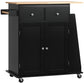 Rolling Kitchen Island Trolley Storage Cart with Rubber Wood Top, 3-Tier Spice Rack, Towel Rack Home Kitchen Carts, Black