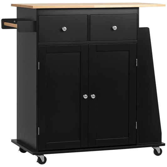 Rolling Kitchen Cart with Spice Rack - Black