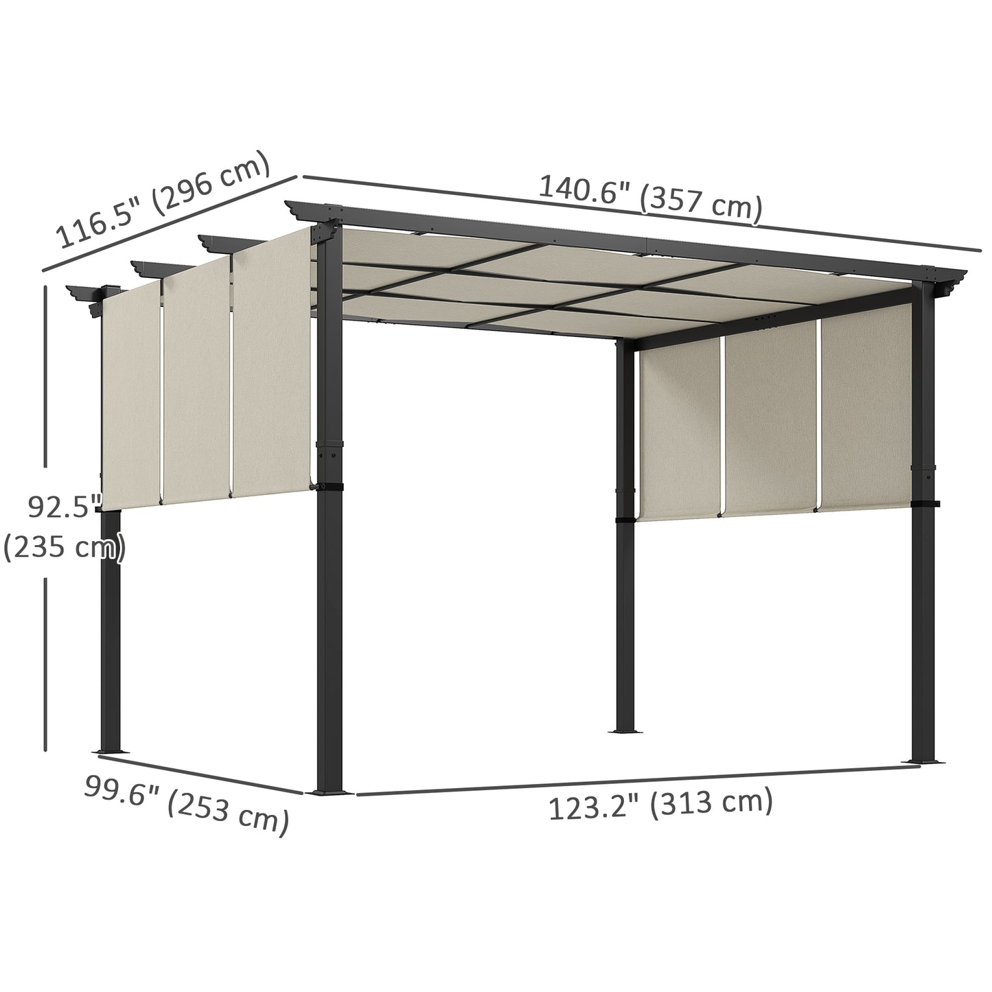 Metal Pergola, Outdoor Pergola with Retractable Canopy, for Garden, Patio, Backyard, Deck