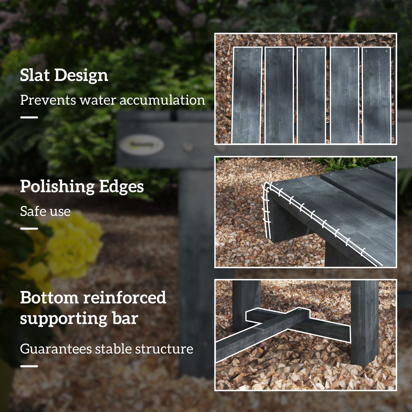 Outdoor Garden Bench, Backless Patio Fir Wood Stool, Armless Loveseat, 43.25" x 15" x 13.75", Grey