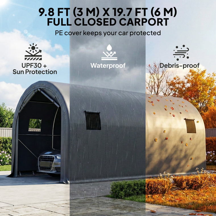10' x 19' Dark Grey Heavy Duty Carport with Galvanized Frame